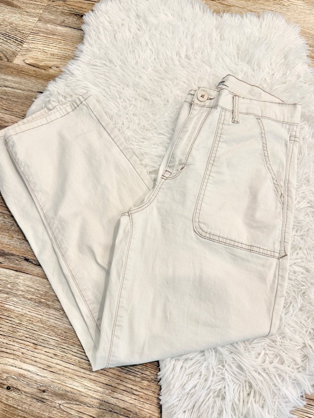 Kensie Cream Khaki Pants Allie High Rise Slim Straight Crop Contrast p 4 27